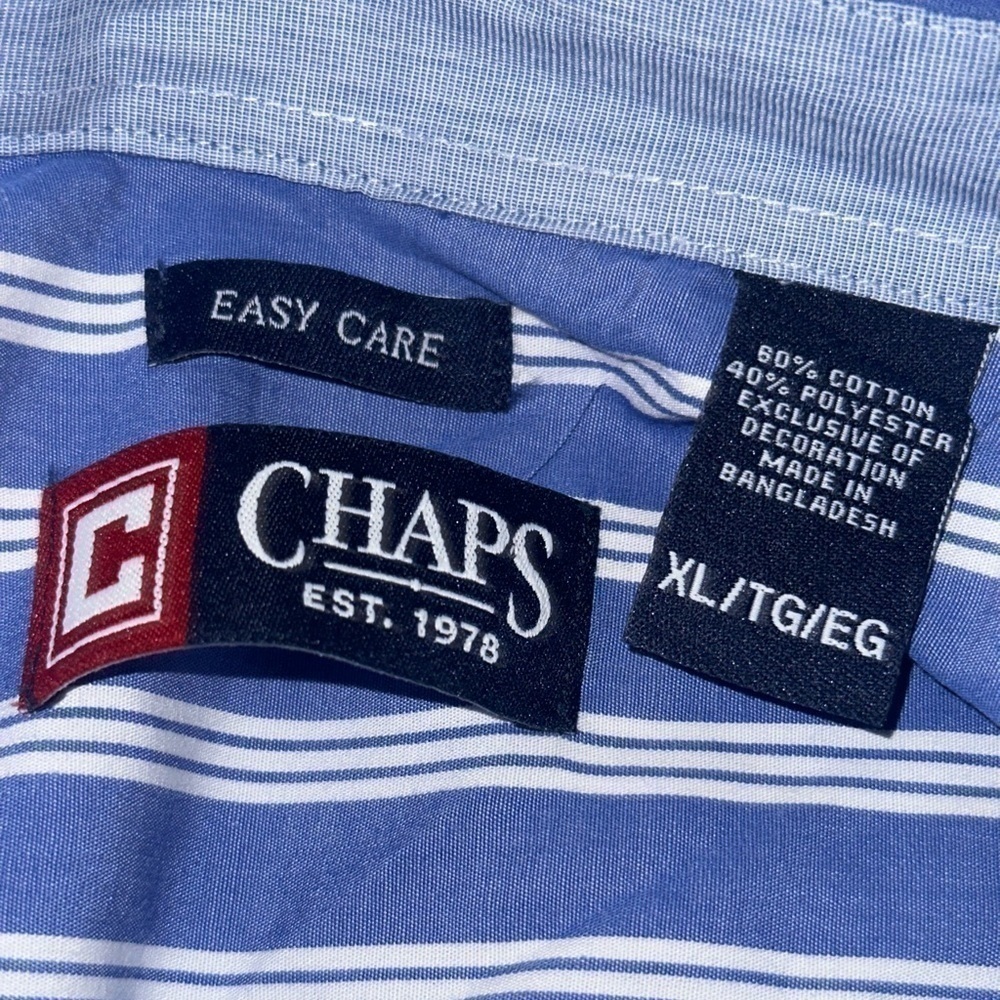 Men’s used Chaps size XL button down blue striped shirt short sleeve - Picture 4 of 4